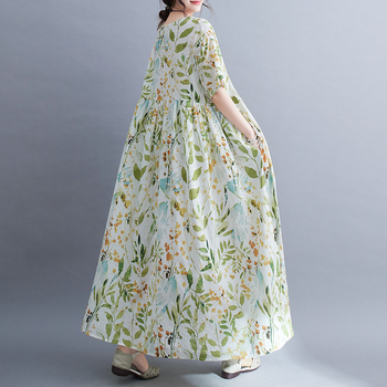 Ljeto 2023. Novi dolazak, umjetnička moda, boemska haljina za veće veličine s kratkim rukavima i okruglim izrezom, printom