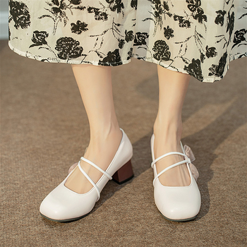Mary Jane cipele ženske jesenske 2023. nove korejske okrugle cipele s debelom petom, ženske cipele s mašnom i plitkim ustima, veleprodaja tvornice