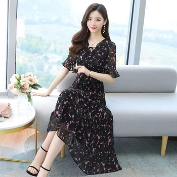 Ljetna nova uska elegantna haljina s dugim rukavima i cvjetnim uzorkom od šifona, Dahua