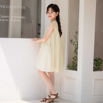 Κορεάτικα παιδικά ρούχα για κορίτσια, καθαρό χρώμα φόρεμα, απλό μεγάλο φόρεμα με φούστα, γιλέκο, καλοκαιρινό φόρεμα 2025, φούστα μητέρας-κόρης για οικογένειες