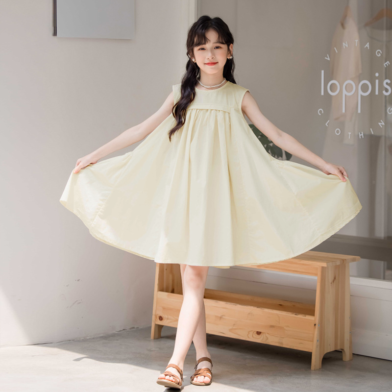 Kórejské detské oblečenie pre dievčatá, čisto farebné šaty, jednoduchá veľká sukňa, vesta, letné šaty 2025, rodinné oblečenie, sukňa pre matku a dcéru