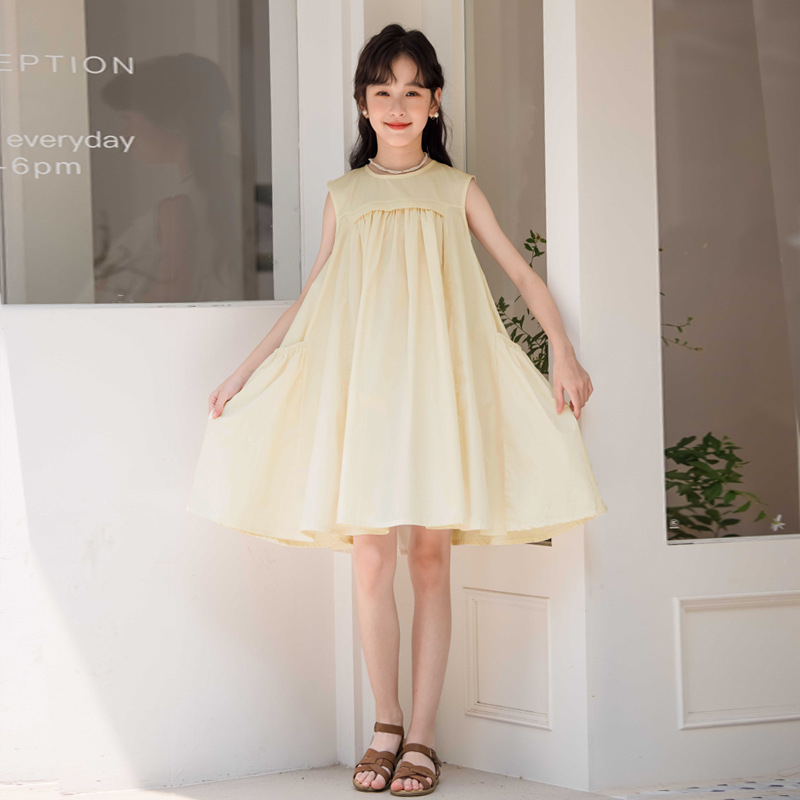Kórejské detské oblečenie pre dievčatá, čisto farebné šaty, jednoduchá veľká sukňa, vesta, letné šaty 2025, rodinné oblečenie, sukňa pre matku a dcéru