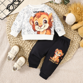 Jesenný a zimný sveter pre novorodencov v európskom a americkom štýle s dlhým rukávom a okrúhlym výstrihom, potlačou, nohavicovým oblekom