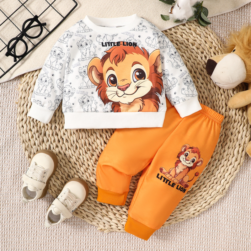 Jesenný a zimný sveter pre novorodencov v európskom a americkom štýle s dlhým rukávom a okrúhlym výstrihom, potlačou, nohavicovým oblekom