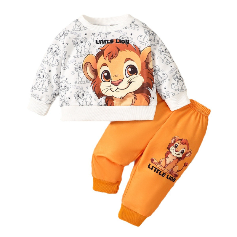 Jesenný a zimný sveter pre novorodencov v európskom a americkom štýle s dlhým rukávom a okrúhlym výstrihom, potlačou, nohavicovým oblekom