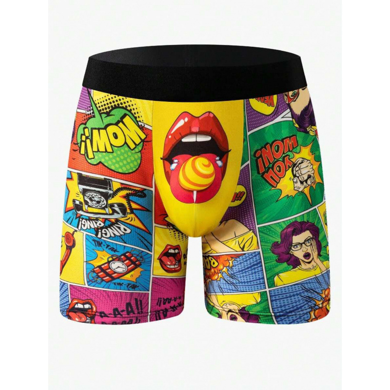 Vīriešu ikdienas, plānas, elpojošas, seksīgas, zemas jostasvietas, garas bokserbiksītes ar jautru Eiropas un Amerikas animācijas 3D digitālo druku