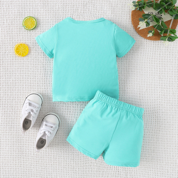 Καλοκαιρινό Νέο Αγόρι με Στρογγυλή Λαιμόκοψη, Κοντό Μανίκι, Σορτς με Τύπωμα Αλφάβητου, Casual Κοστούμι