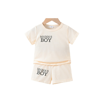 Καλοκαιρινό Νέο Αγόρι με Στρογγυλή Λαιμόκοψη, Κοντό Μανίκι, Σορτς με Τύπωμα Αλφάβητου, Casual Κοστούμι