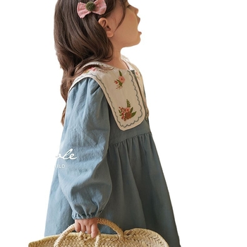 2025 Άνοιξη Κορίτσια Κορεάτικο Στυλ Νέα Μεγάλη Κεντημένη Φούστα Πέτο Γλυκό Κομψό Δασικό Στυλ Κορεάτικο Στυλ Βρεφικό Φόρεμα