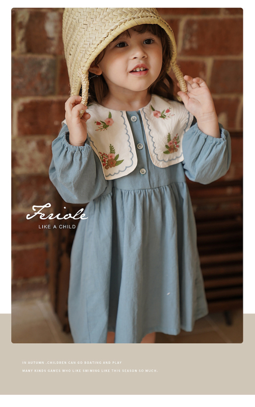 Jarné dievčenské šaty v kórejskom štýle z roku 2025 s veľkou klopou, vyšívaná sukňa, sladké elegantné detské šaty v lesnom štýle v kórejskom štýle