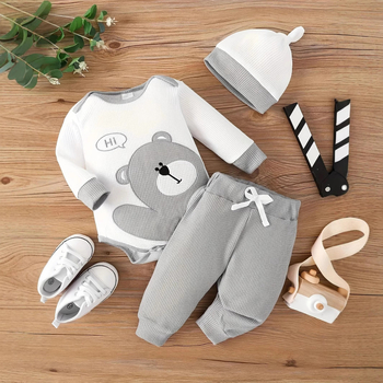 Cezhraničné INS novorodenec chlapec jar a jeseň výšivka roztomilý medvedík dlhý rukáv nohavice klobúk príliv