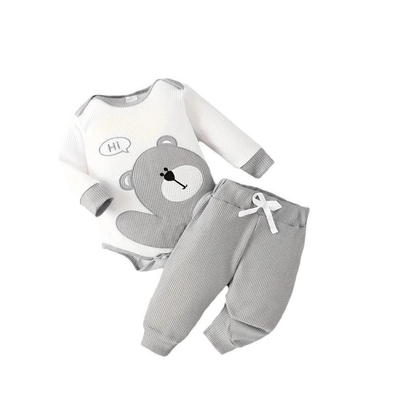 Cezhraničné INS novorodenec chlapec jar a jeseň výšivka roztomilý medvedík dlhý rukáv nohavice klobúk príliv