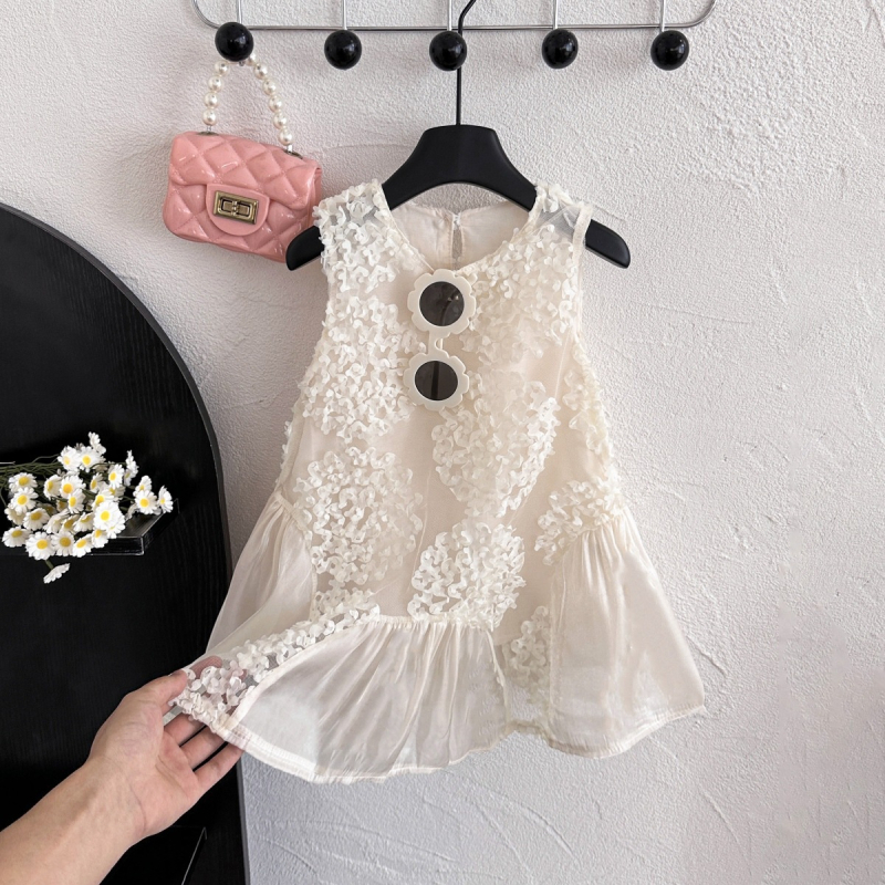 77286 djevojačka ljetna nova 2024 dječja temperamentna modna čipkasta mrežasta haljina bez rukava za princezu