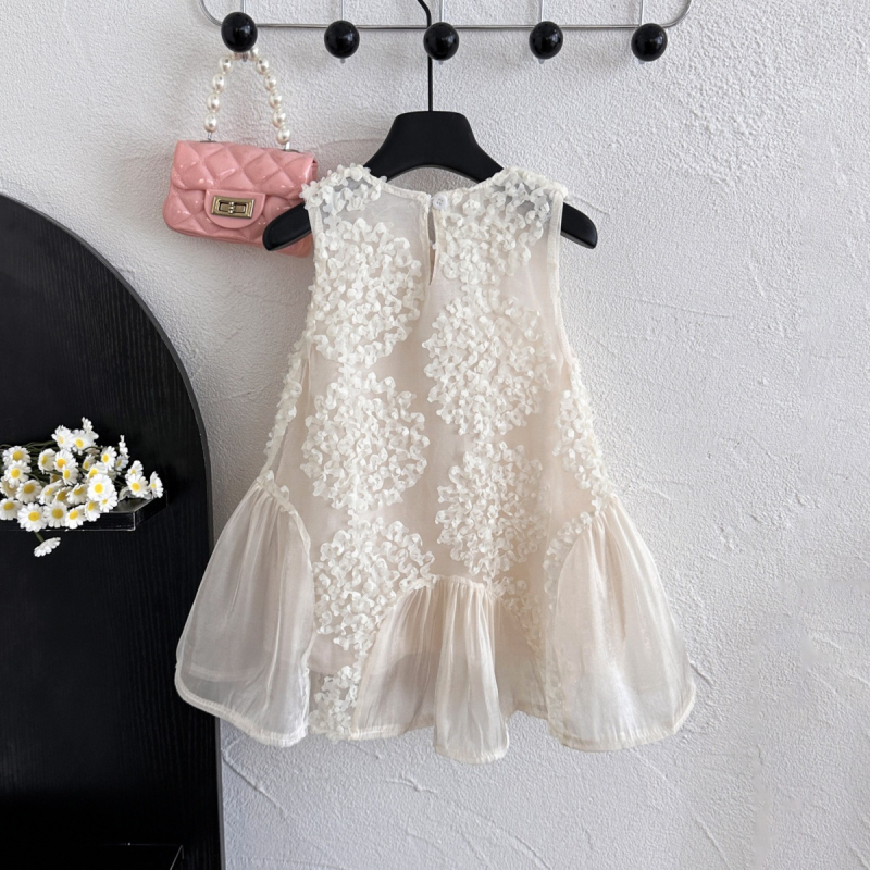 77286 djevojačka ljetna nova 2024 dječja temperamentna modna čipkasta mrežasta haljina bez rukava za princezu