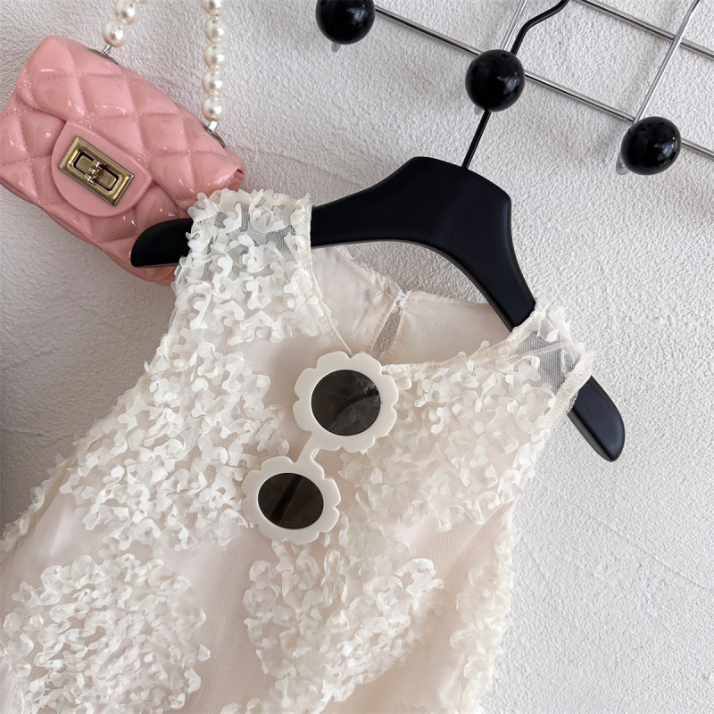 77286 djevojačka ljetna nova 2024 dječja temperamentna modna čipkasta mrežasta haljina bez rukava za princezu