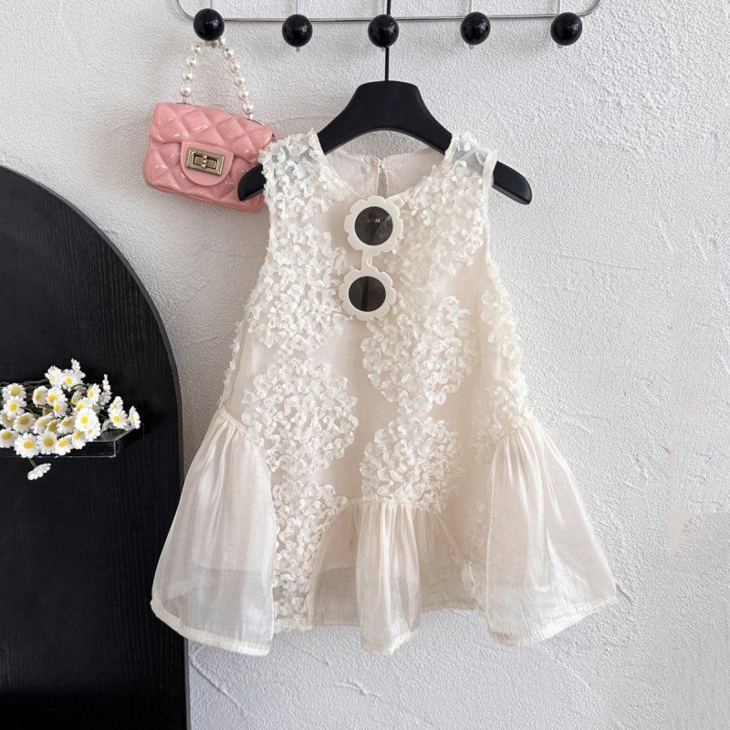 77286 djevojačka ljetna nova 2024 dječja temperamentna modna čipkasta mrežasta haljina bez rukava za princezu