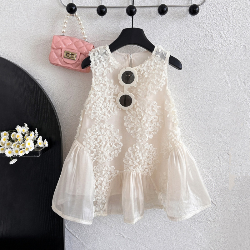 77286 djevojačka ljetna nova 2024 dječja temperamentna modna čipkasta mrežasta haljina bez rukava za princezu