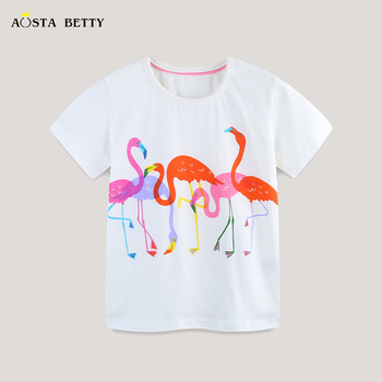 25 Лятна нова тениска за момичета с карикатурен щампа, детска тениска с къс ръкав, плетена памучна тениска с кръгло деколте