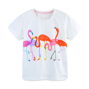 25 Лятна нова тениска за момичета с карикатурен щампа, детска тениска с къс ръкав, плетена памучна тениска с кръгло деколте