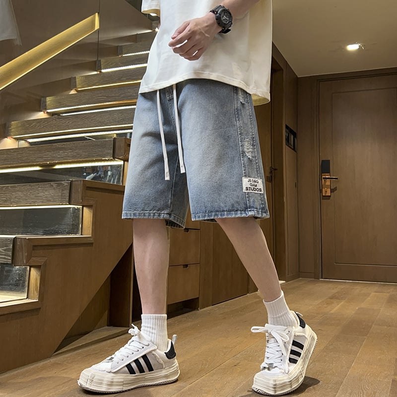 Pantaloni scurți din denim pentru bărbați, pantaloni de vară pentru exterior, pantaloni largi, pantaloni casual pentru bărbați, pantaloni de vară pentru bărbați, pantaloni cu cinci puncte, pantaloni pentru bărbați
