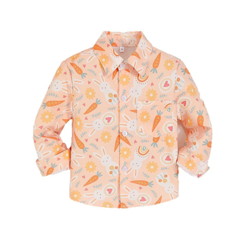 Nové cezhraničné jarné a letné chlapčenské tričko s dlhým rukávom a potlačou mrkvy a králika, veľkoobchodná továreň