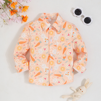 Nové cezhraničné jarné a letné chlapčenské tričko s dlhým rukávom a potlačou mrkvy a králika, veľkoobchodná továreň