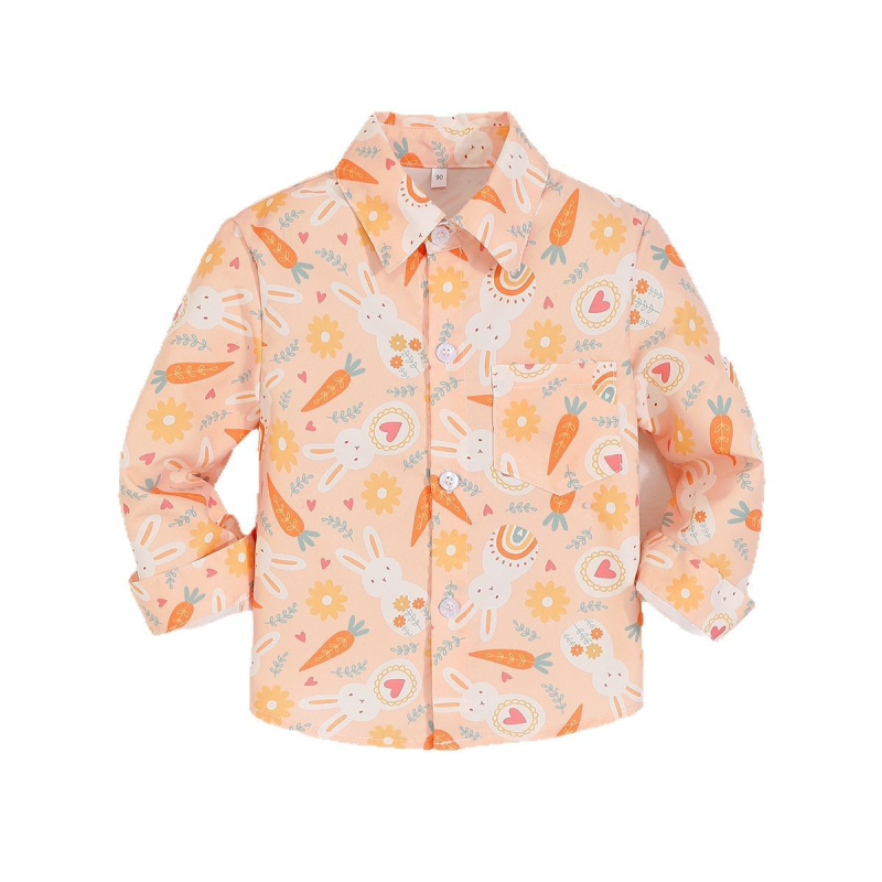 Nové cezhraničné jarné a letné chlapčenské tričko s dlhým rukávom a potlačou mrkvy a králika, veľkoobchodná továreň