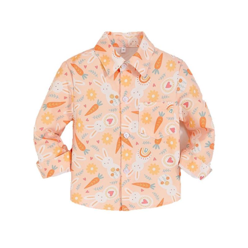 Nové cezhraničné jarné a letné chlapčenské tričko s dlhým rukávom a potlačou mrkvy a králika, veľkoobchodná továreň