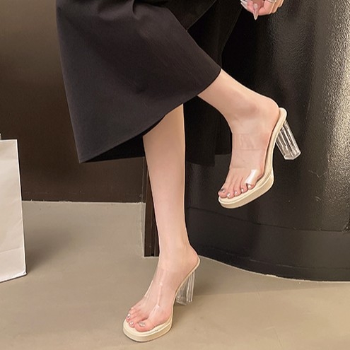 Europske i američke modne seksi prozirne sandale s remenčićima za žene, ljetne nove sandale s debelom petom za vanjsku ležernu upotrebu, svestrane visoke pete