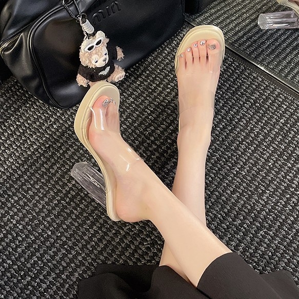 Europske i američke modne seksi prozirne sandale s remenčićima za žene, ljetne nove sandale s debelom petom za vanjsku ležernu upotrebu, svestrane visoke pete