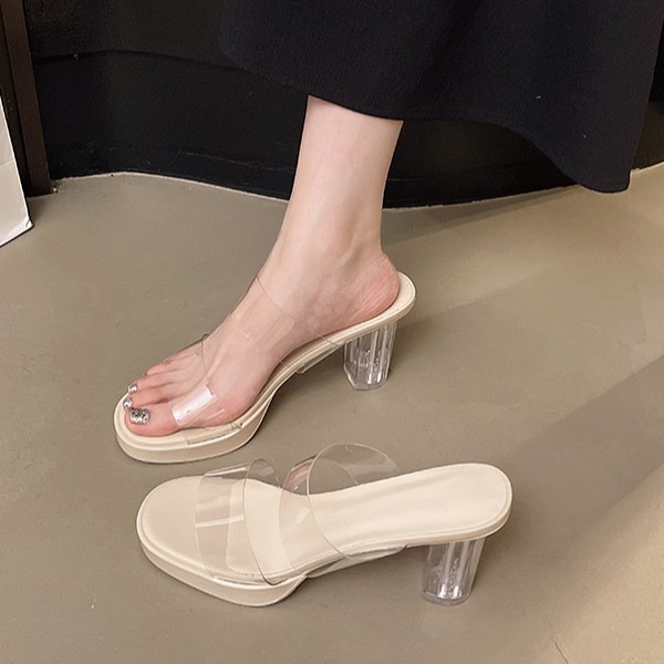 Europske i američke modne seksi prozirne sandale s remenčićima za žene, ljetne nove sandale s debelom petom za vanjsku ležernu upotrebu, svestrane visoke pete