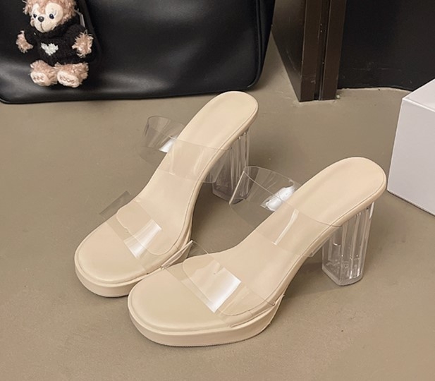 Europske i američke modne seksi prozirne sandale s remenčićima za žene, ljetne nove sandale s debelom petom za vanjsku ležernu upotrebu, svestrane visoke pete