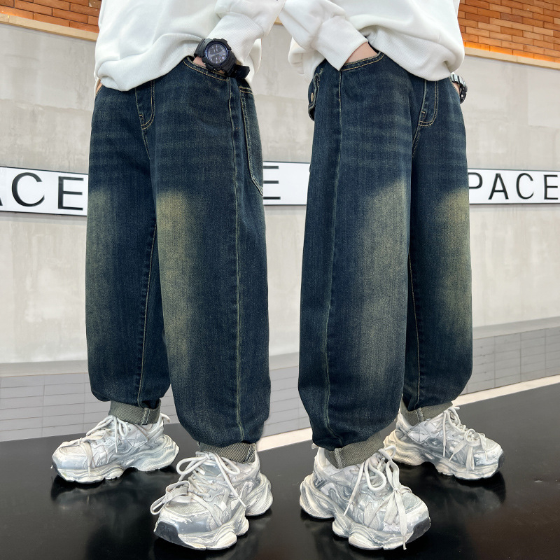 Nove jesenske dječje traperice u korejskom stilu iz 2025., široke ravne hlače, ležerne, univerzalne hlače za učenike osnovnih škola