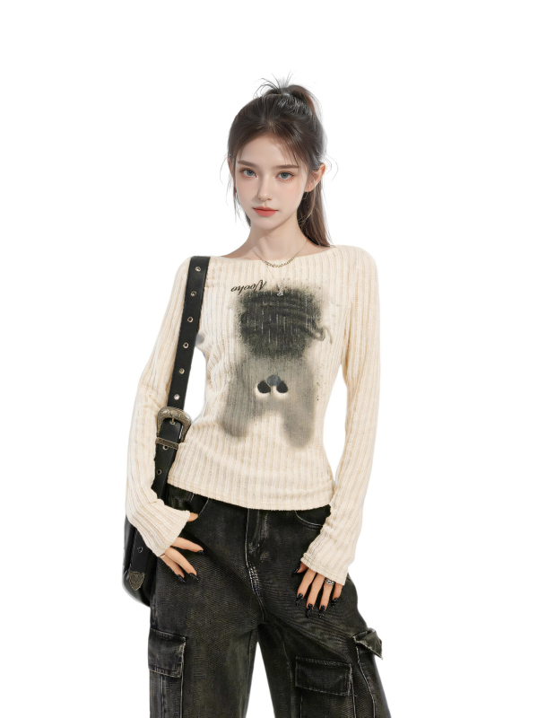 Američka majica dugih rukava Spice Girls za žene, rana jesen, jesen i zima, unutarnja baza, dizajn, osjećaj niše, uski pleteni top