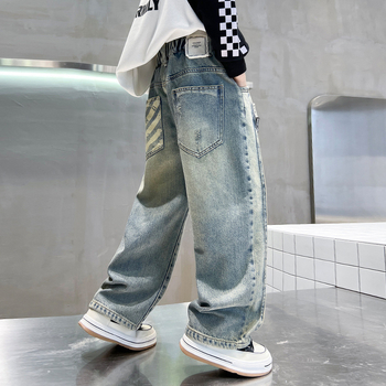 Poiste püksid kevad ja sügis 2025 uued kevadised laste sirged laiad püksid suurtele poistele ilusad teksad