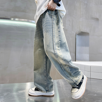 Poiste püksid kevad ja sügis 2025 uued kevadised laste sirged laiad püksid suurtele poistele ilusad teksad