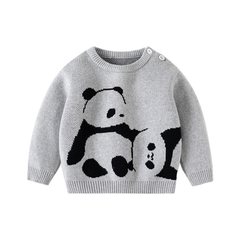 Η μητέρα μου κι εγώ, παιδικό πουλόβερ Panda Jacquard με χοντρό βαμβακερό πλεκτό πουλόβερ για αγόρια, παιδικό πουλόβερ κατηγορίας Α