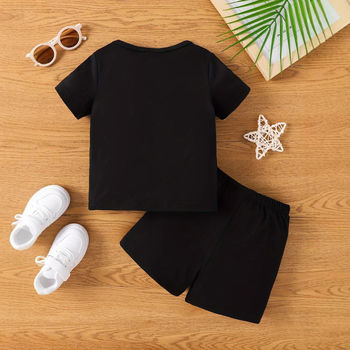 Καλοκαιρινό σορτς με στρογγυλή λαιμόκοψη για μωρά INS για αγόρια, κοντομάνικο τοπ με στρογγυλή λαιμόκοψη και γράμμα Crown Letter