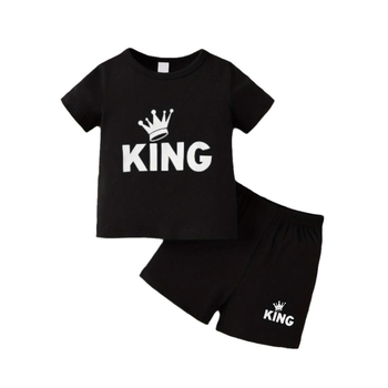 Καλοκαιρινό σορτς με στρογγυλή λαιμόκοψη για μωρά INS για αγόρια, κοντομάνικο τοπ με στρογγυλή λαιμόκοψη και γράμμα Crown Letter
