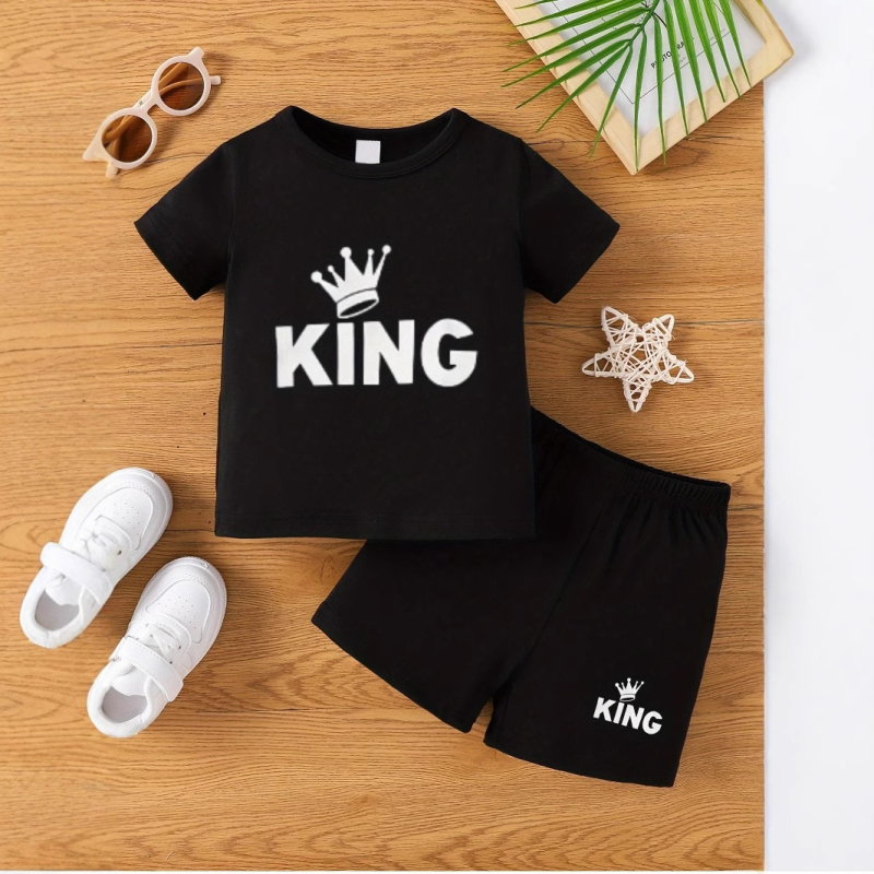 Letný sveter s okrúhlym výstrihom a krátkym rukávom s písmenom Crown INS pre chlapcov