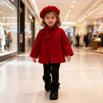 Σετ δύο τεμαχίων για βρεφικό κορίτσι, φθινοπωρινό και χειμωνιάτικο μονόχρωμο μπουφάν με φιόγκο και γιακά