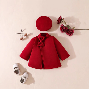 Σετ δύο τεμαχίων για βρεφικό κορίτσι, φθινοπωρινό και χειμωνιάτικο μονόχρωμο μπουφάν με φιόγκο και γιακά