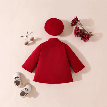 Σετ δύο τεμαχίων για βρεφικό κορίτσι, φθινοπωρινό και χειμωνιάτικο μονόχρωμο μπουφάν με φιόγκο και γιακά