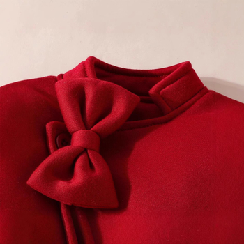 Σετ δύο τεμαχίων για βρεφικό κορίτσι, φθινοπωρινό και χειμωνιάτικο μονόχρωμο μπουφάν με φιόγκο και γιακά