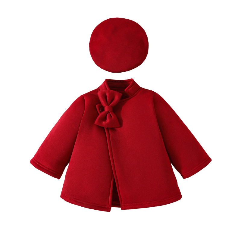 Σετ δύο τεμαχίων για βρεφικό κορίτσι, φθινοπωρινό και χειμωνιάτικο μονόχρωμο μπουφάν με φιόγκο και γιακά