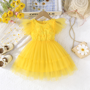 Letné šaty Crosshranice 2025, nové sladké a roztomilé princeznovské šaty s volánikovými rukávmi a okrúhlym výstrihom, kvetinové sieťované šaty, ležérne prázdninové šaty