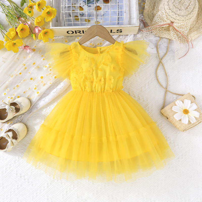 Letné šaty Crosshranice 2025, nové sladké a roztomilé princeznovské šaty s volánikovými rukávmi a okrúhlym výstrihom, kvetinové sieťované šaty, ležérne prázdninové šaty