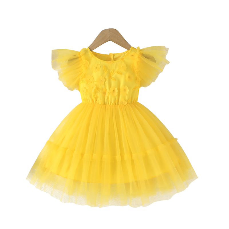 Letné šaty Crosshranice 2025, nové sladké a roztomilé princeznovské šaty s volánikovými rukávmi a okrúhlym výstrihom, kvetinové sieťované šaty, ležérne prázdninové šaty