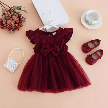 Letné šaty pre dievčatá vo veku 0-2 roky s čipkou a mašľou pre princeznovské šaty pre bábätká, spln, jednoročná sukňa pre zahraničný obchod