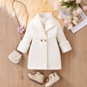 Lazada pārrobežu karsts pārdošanas mazuļu meiteņu ziemas silts vilnas mētelis vienkrāsains ar flīsa oderi, sabiezināts vidēja garuma mētelis